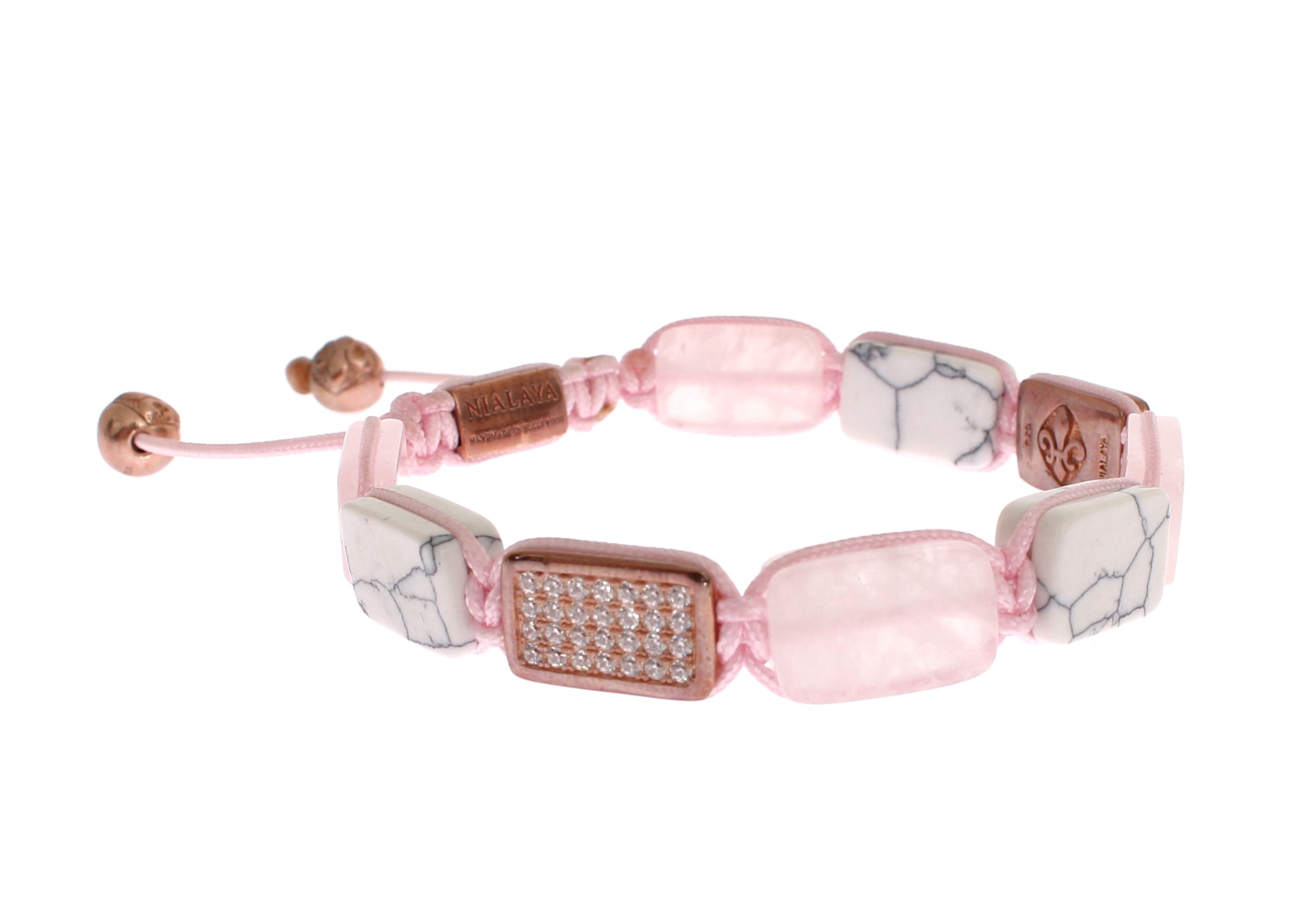 Nialaya Elegant Pink Gemstone Bracelet with Diamond Details