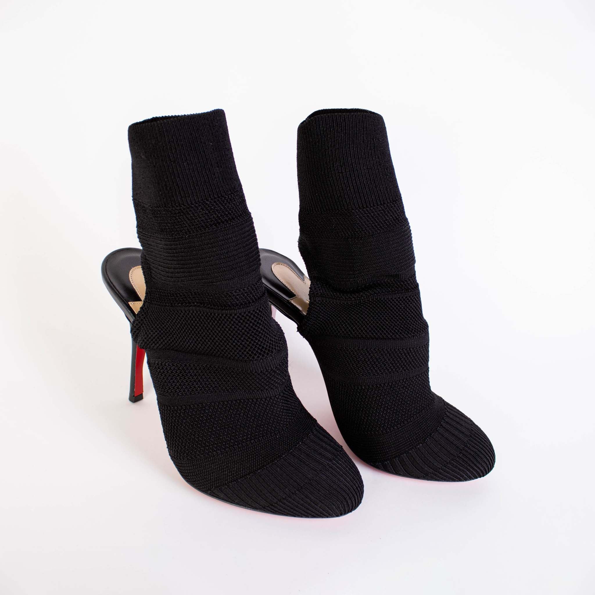 Christian Louboutin Noemi 100 Black Tricot Ankle Boot