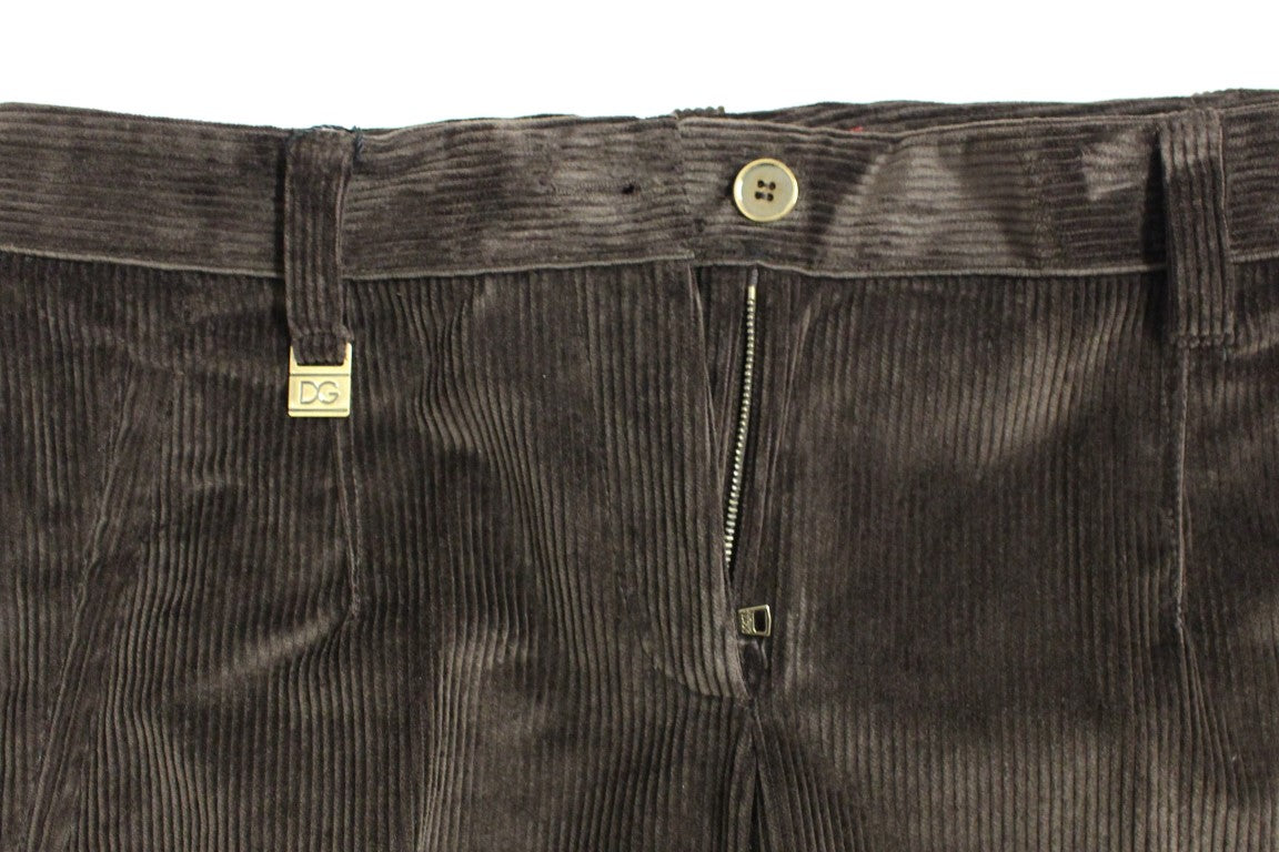 Dolce & Gabbana Brown Corduroys Straight Logo Casual Pants