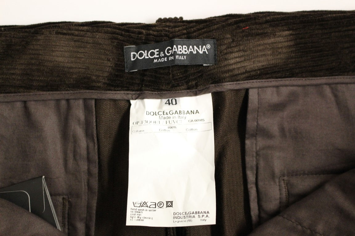 Dolce & Gabbana Brown Corduroys Straight Logo Casual Pants