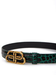 Balenciaga Green Croco Print Leather Belt