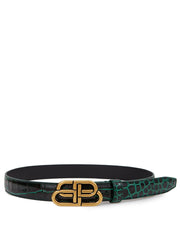 Balenciaga Green Croco Print Leather Belt