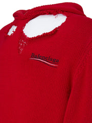 Balenciaga Red Ribbed Knit Sweater with Snags
