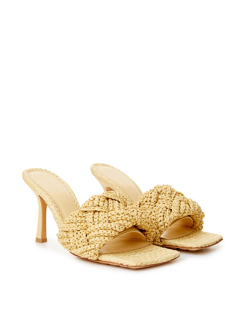 Bottega Veneta Beige Raffia Heeled Sandal Mule with Intreccio