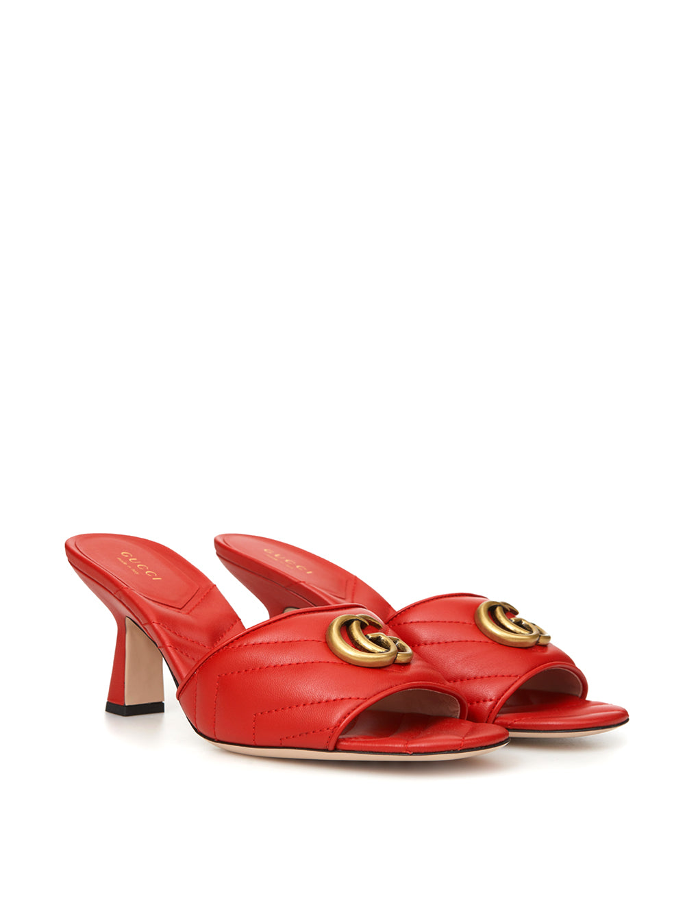 Gucci Red Leather Slider Matelassé Sandals