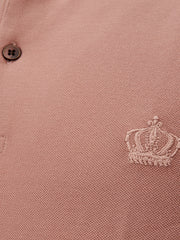 Dolce & Gabbana Antique Pink Cotton Polo Shirt with Crown Embroidery