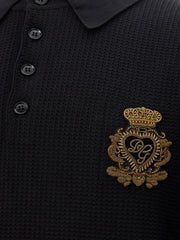 Dolce & Gabbana Black Honeycomb Knitwear 'Devotion' Polo Shirt