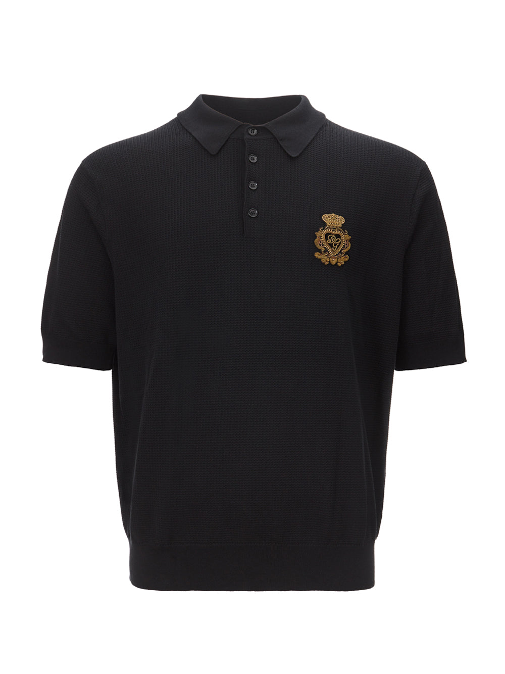 Dolce & Gabbana Black Honeycomb Knitwear 'Devotion' Polo Shirt