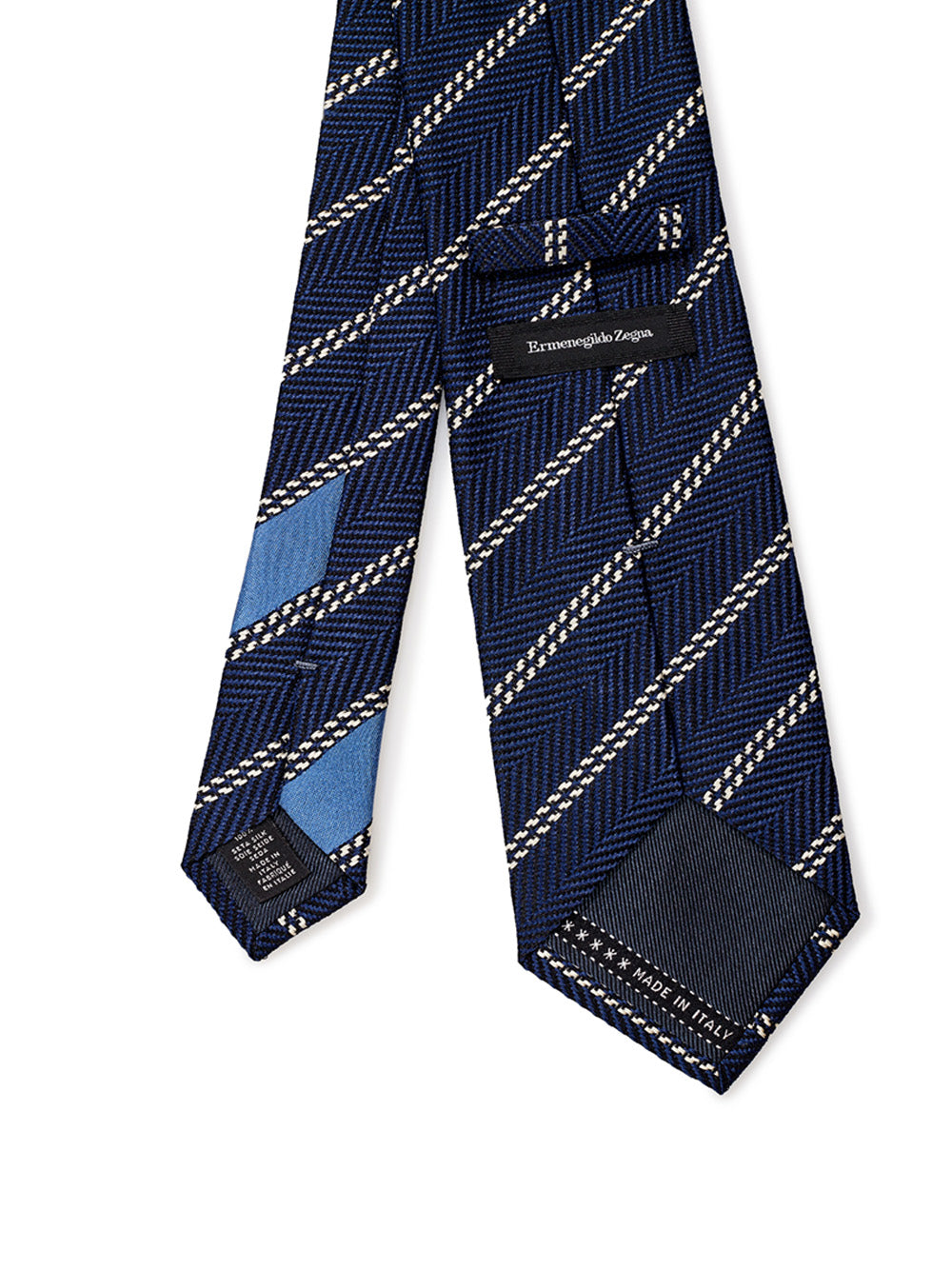 Ermenegildo Zegna Blue Silk Tie with Oblique Print