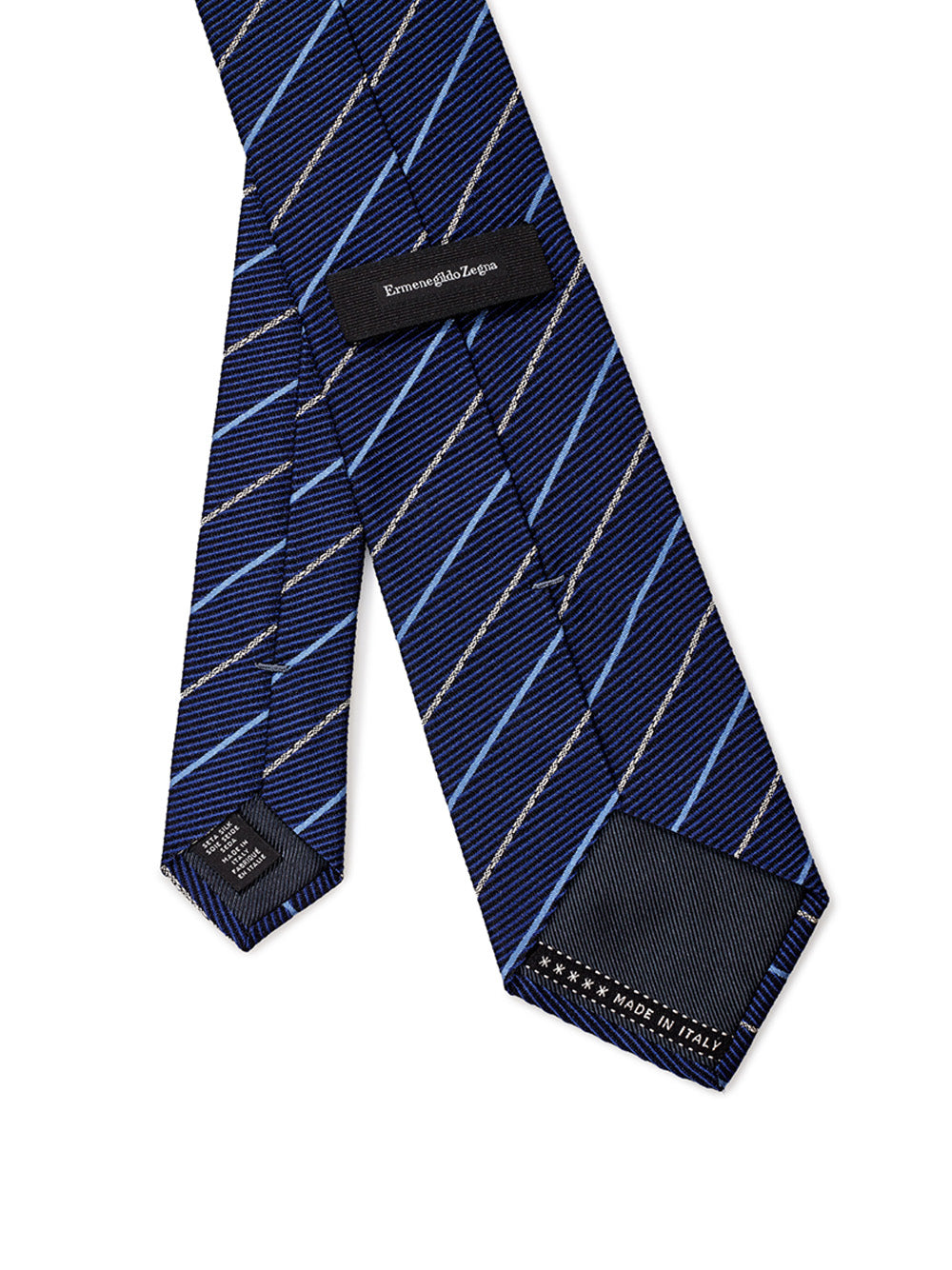 Ermenegildo Zegna Blue Silk Tie with Oblique Print