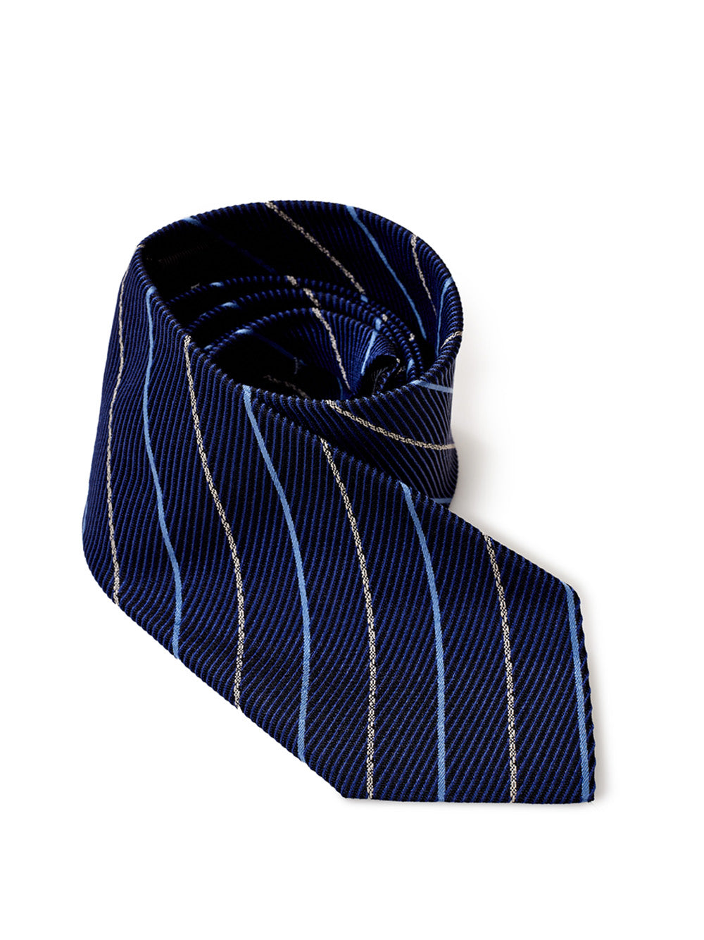 Ermenegildo Zegna Blue Silk Tie with Oblique Print