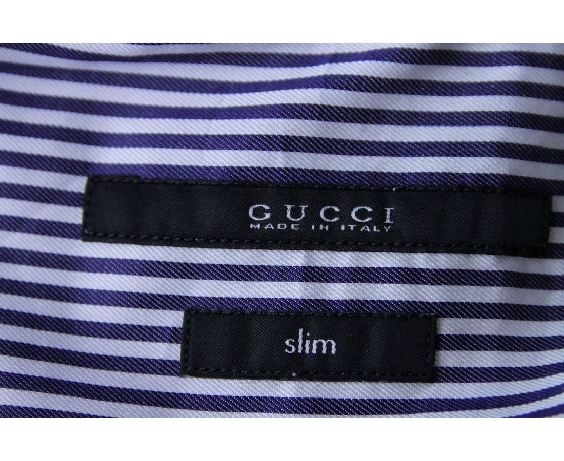 Gucci Gucci Men's Stripped Slim Navy / White Cotton Dress Shirt