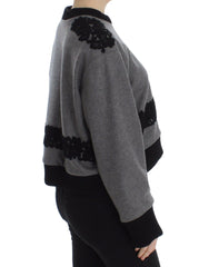 Dolce & Gabbana Gray Black Lace Wool Cashmere Sweater