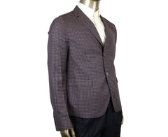 Gucci Gucci Men's 2 Buttons Grey / Burgundy Vichy Wool Gauze Jacket
