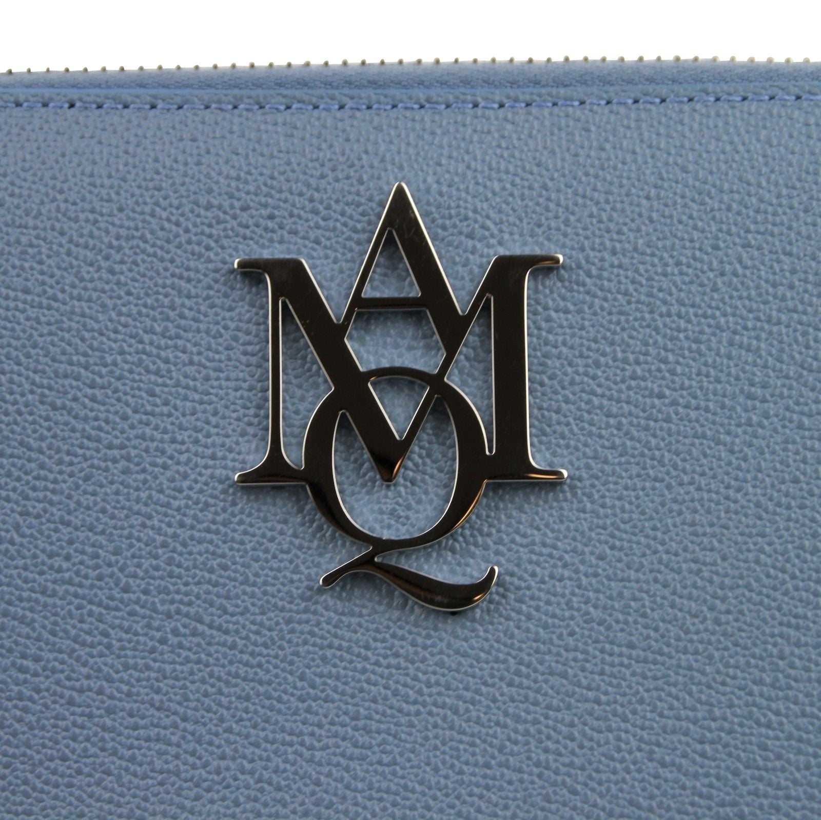 Alexander McQueen Alexander McQueen Women's Gold Logo Blue Leather Zip Around Wallet