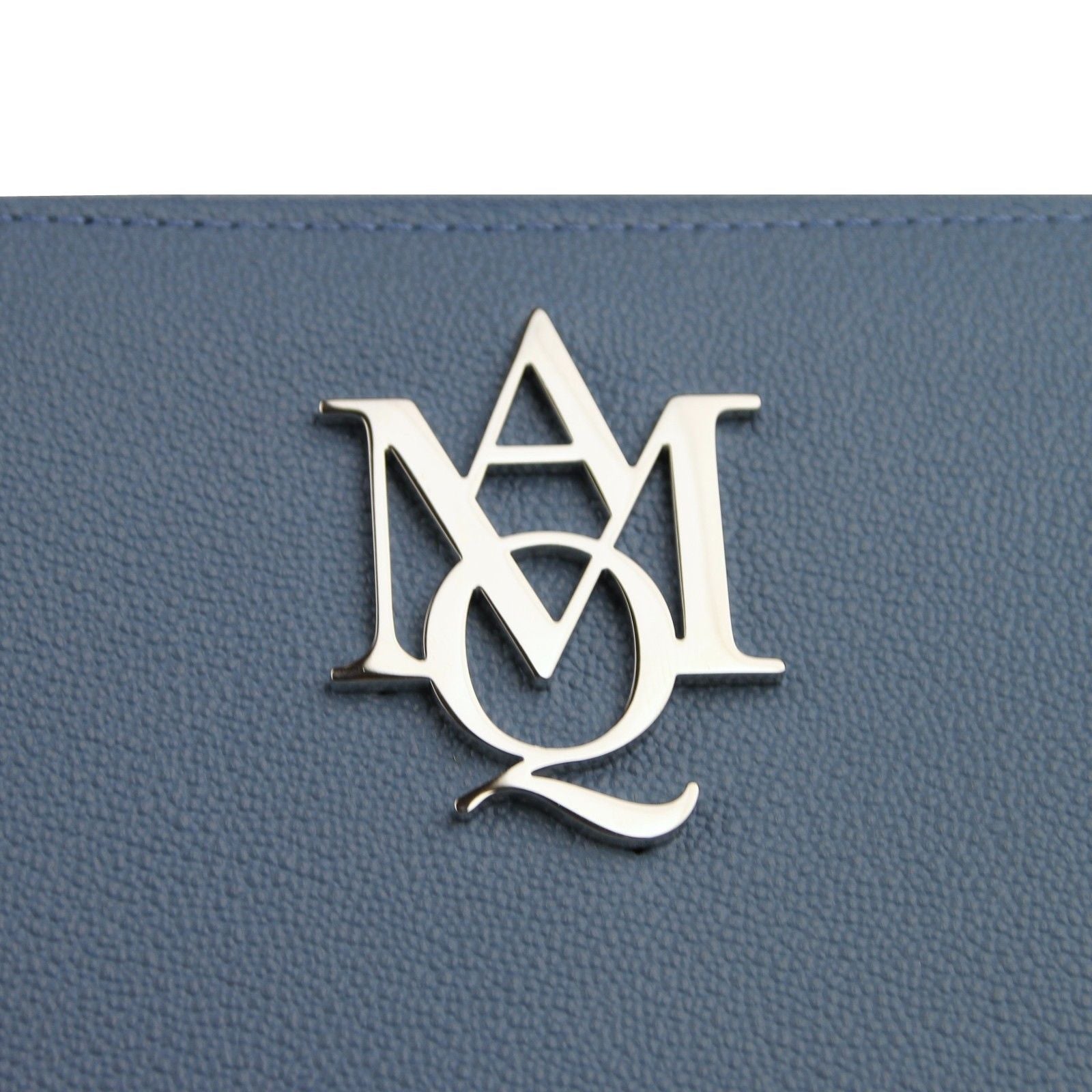 Alexander McQueen Alexander McQueen Women's Gold Logo Blue Leather Zip Around Wallet