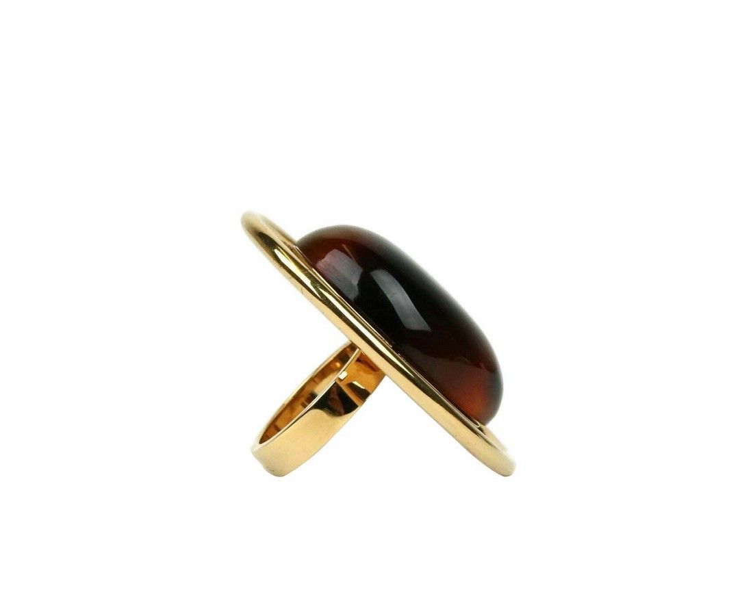 Saint Laurent Women's Oval Brown Tortoise Shell Gold Ring