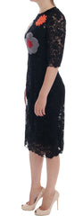 Dolce & Gabbana Elegant Black Floral Lace Embroidered Sheath Dress