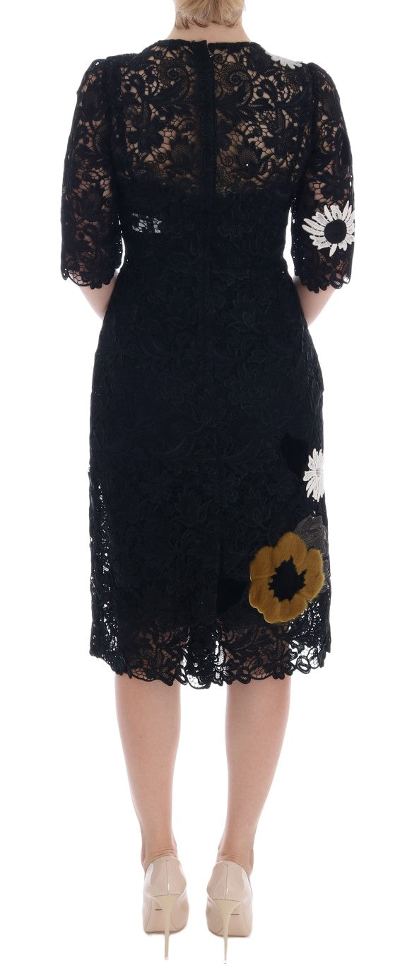 Dolce & Gabbana Elegant Black Floral Lace Embroidered Sheath Dress