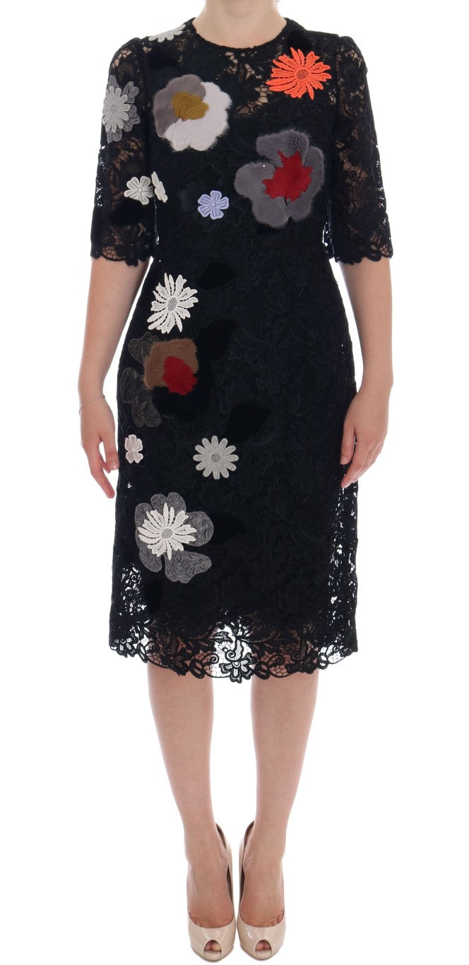 Dolce & Gabbana Elegant Black Floral Lace Embroidered Sheath Dress