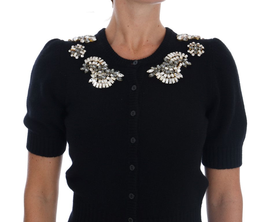 Dolce & Gabbana Black Cashmere Crystal Cardigan Sweater