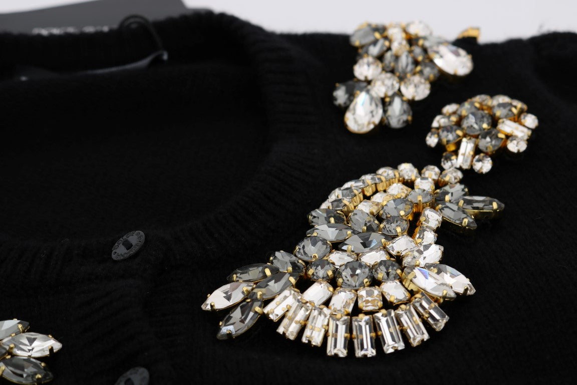 Dolce & Gabbana Black Cashmere Crystal Cardigan Sweater