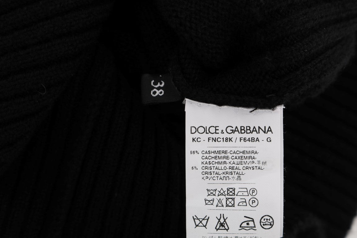 Dolce & Gabbana Black Cashmere Crystal Cardigan Sweater