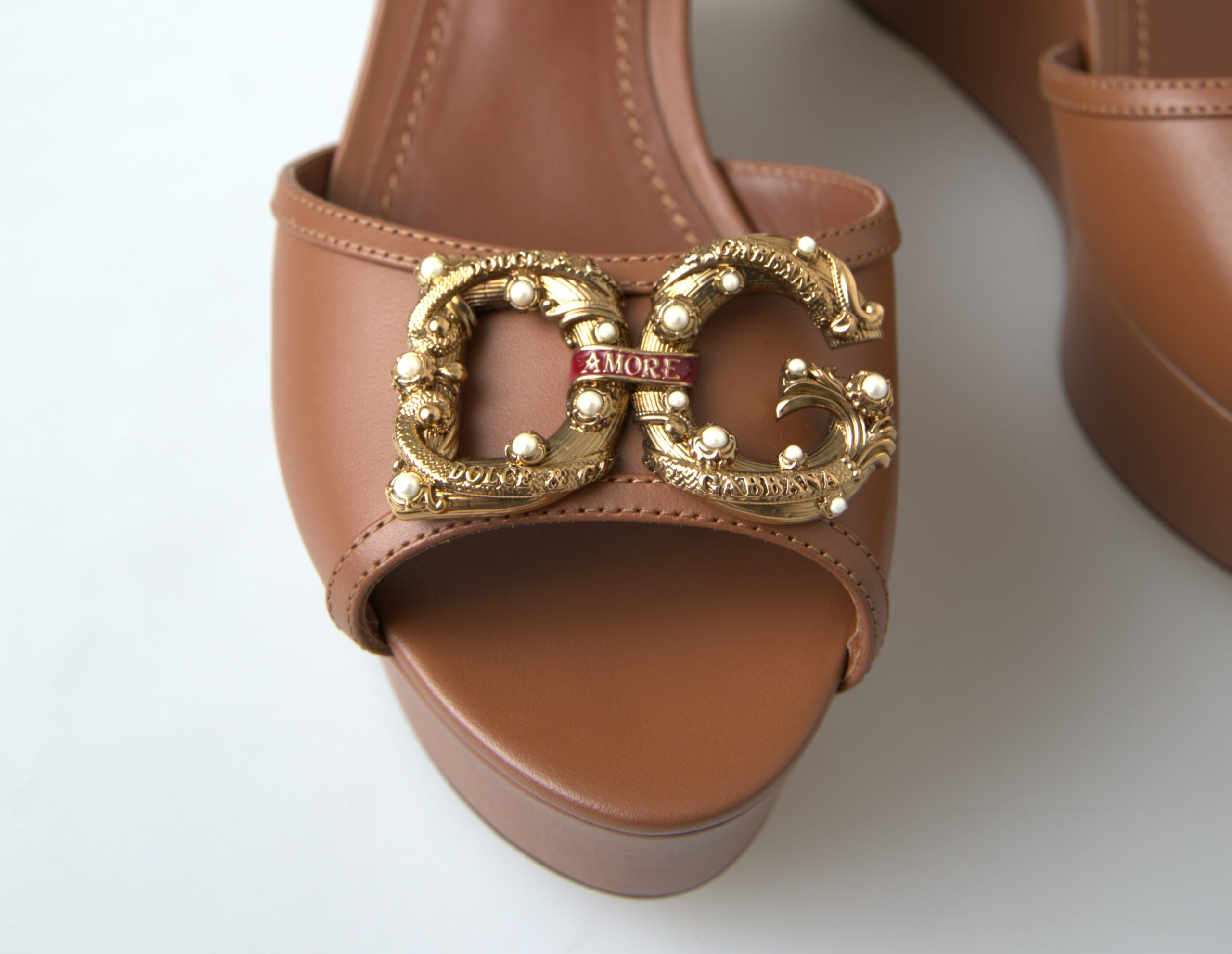 Dolce & Gabbana Chic Brown Leather Ankle Strap Wedges