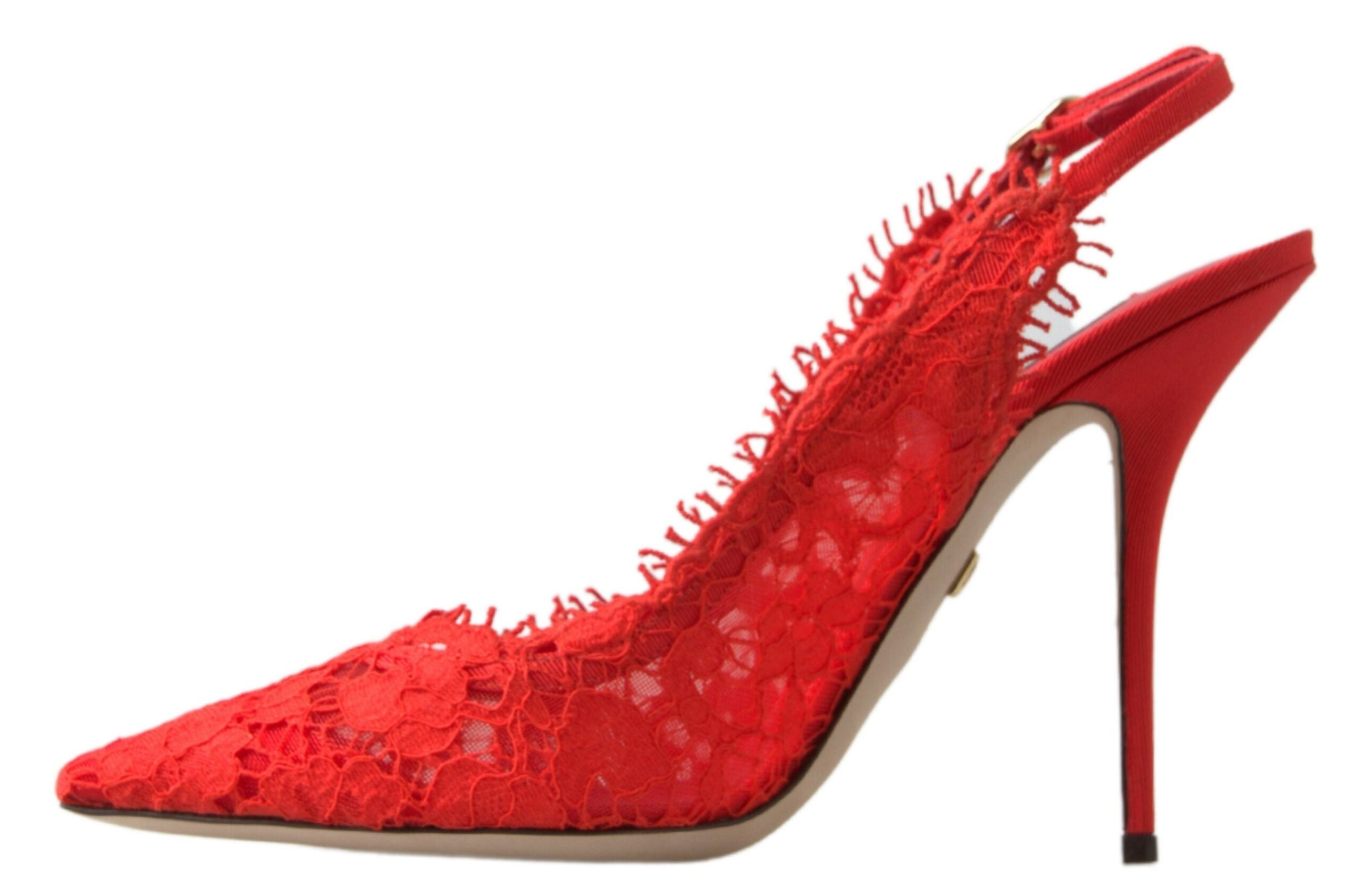 Dolce & Gabbana Red Taormina Lace Slingback Heels Pumps Shoes