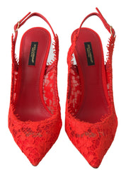 Dolce & Gabbana Red Taormina Lace Slingback Heels Pumps Shoes