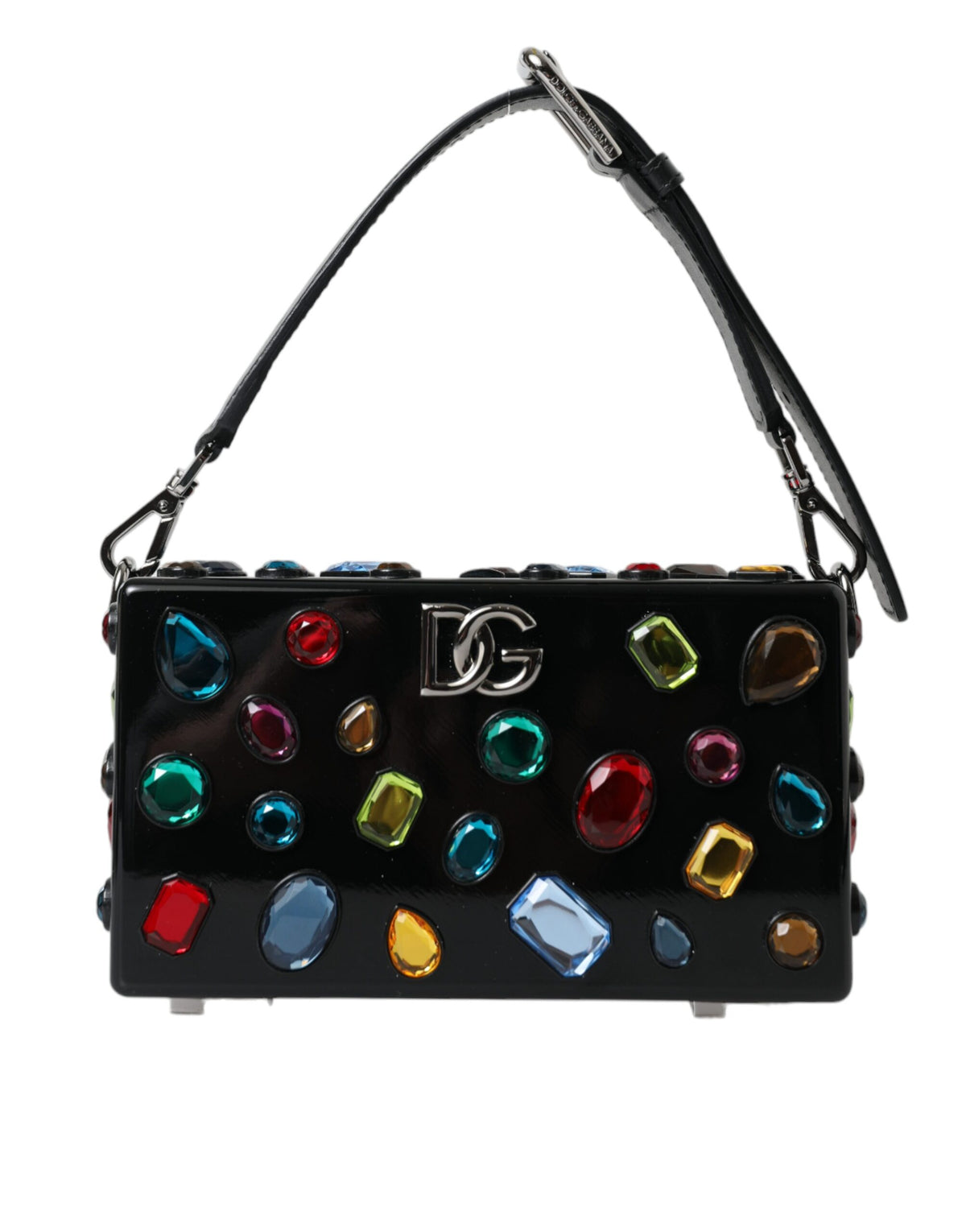 Dolce & Gabbana Black Plexi Multicolor Crystal Logo Shoulder Bag