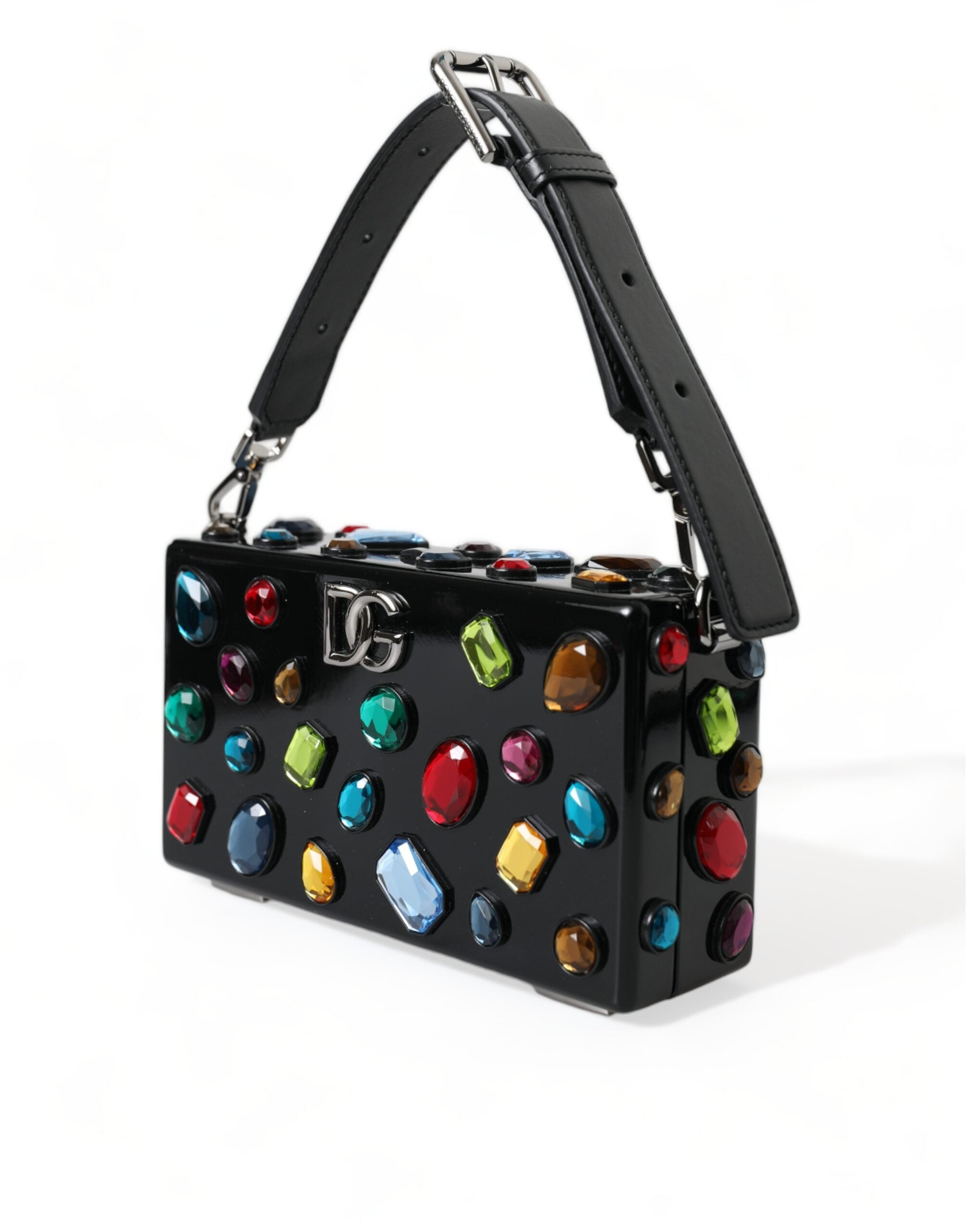 Dolce & Gabbana Black Plexi Multicolor Crystal Logo Shoulder Bag