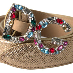 Dolce & Gabbana Gold Leather Crystal-Embellished Women's Belt