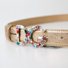 Dolce & Gabbana Gold Leather Crystal-Embellished Women's Belt