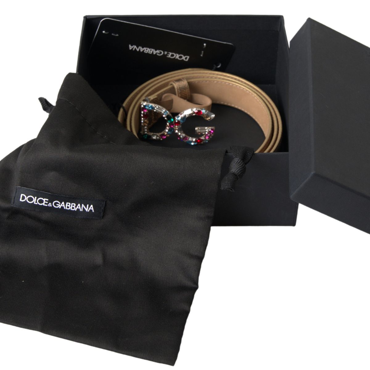 Dolce & Gabbana Gold Leather Crystal-Embellished Women's Belt