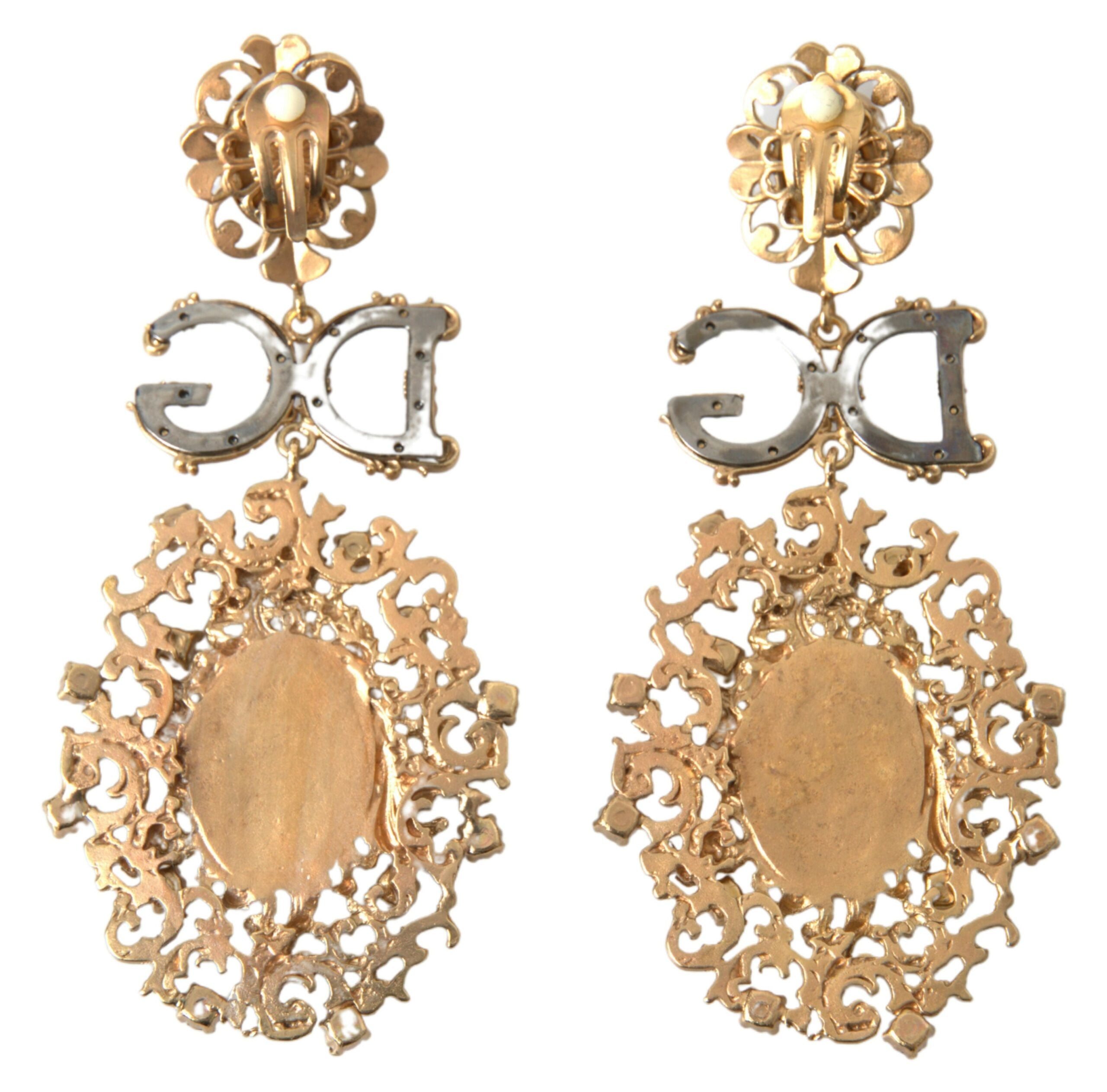 Dolce & Gabbana Elegant Gold Crystal Clip-On Earrings