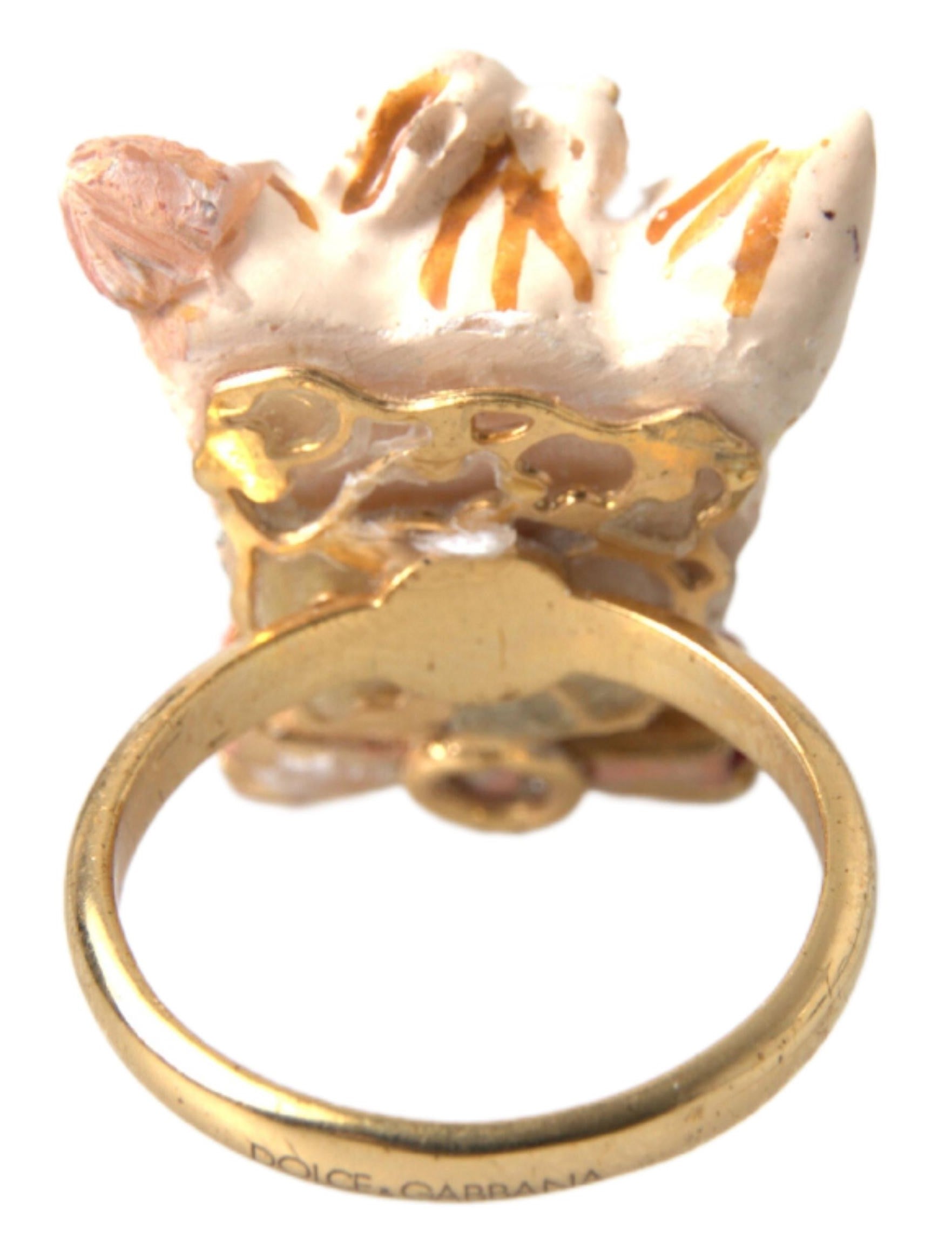 Dolce & Gabbana Golden Canine Chic Resin & Brass Ring