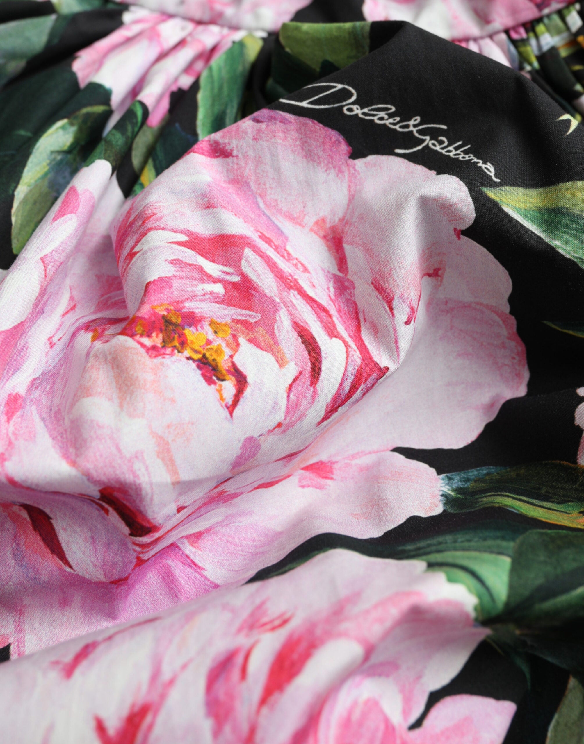 Dolce & Gabbana Black A-Line Dress with Pink Floral Prints