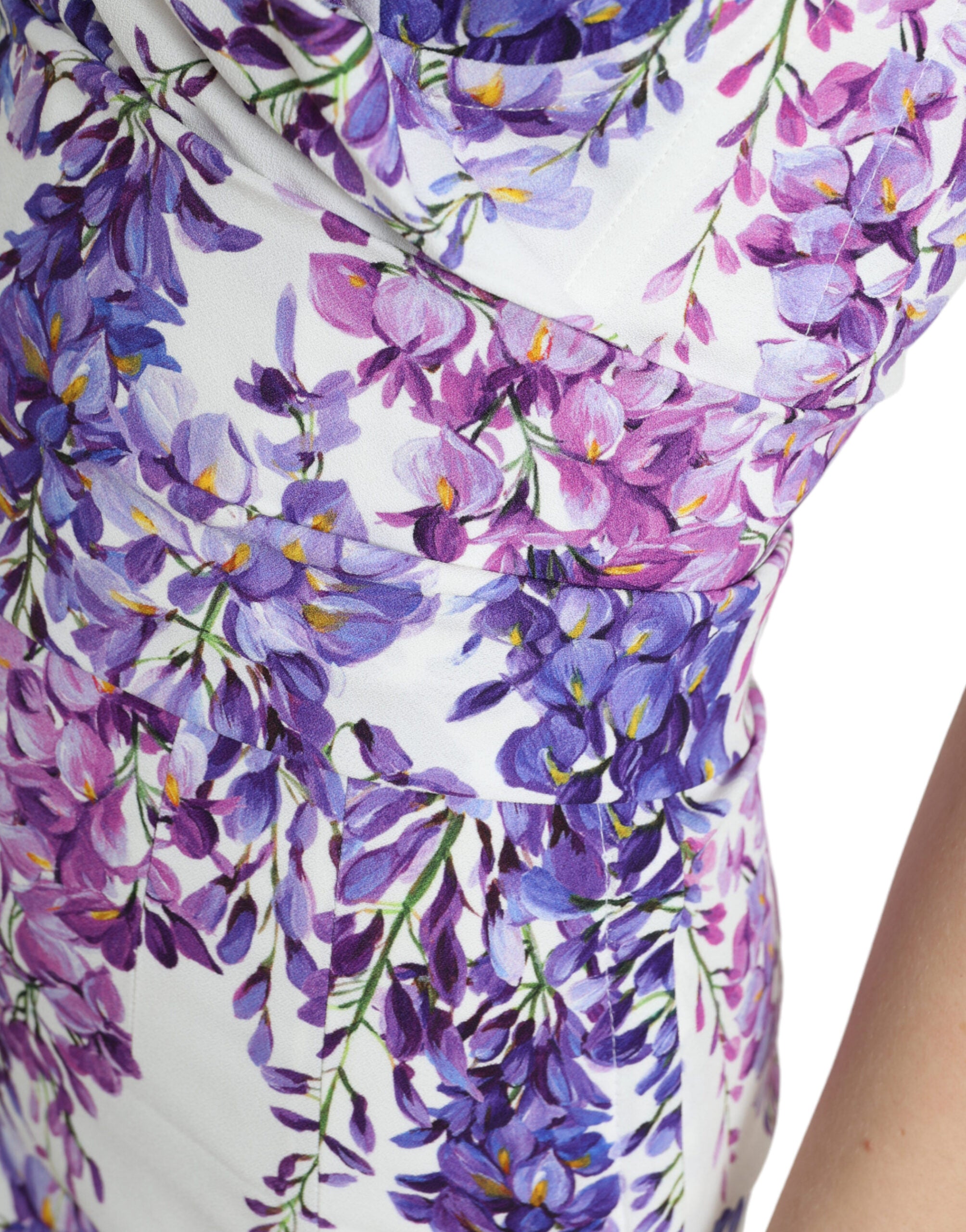 Dolce & Gabbana Elegant Wisteria Print One Shoulder Midi Dress