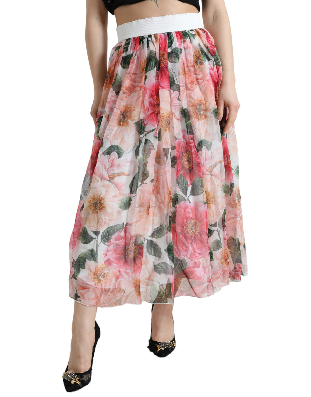 Dolce & Gabbana Floral Print High-Waist Silk Maxi Skirt