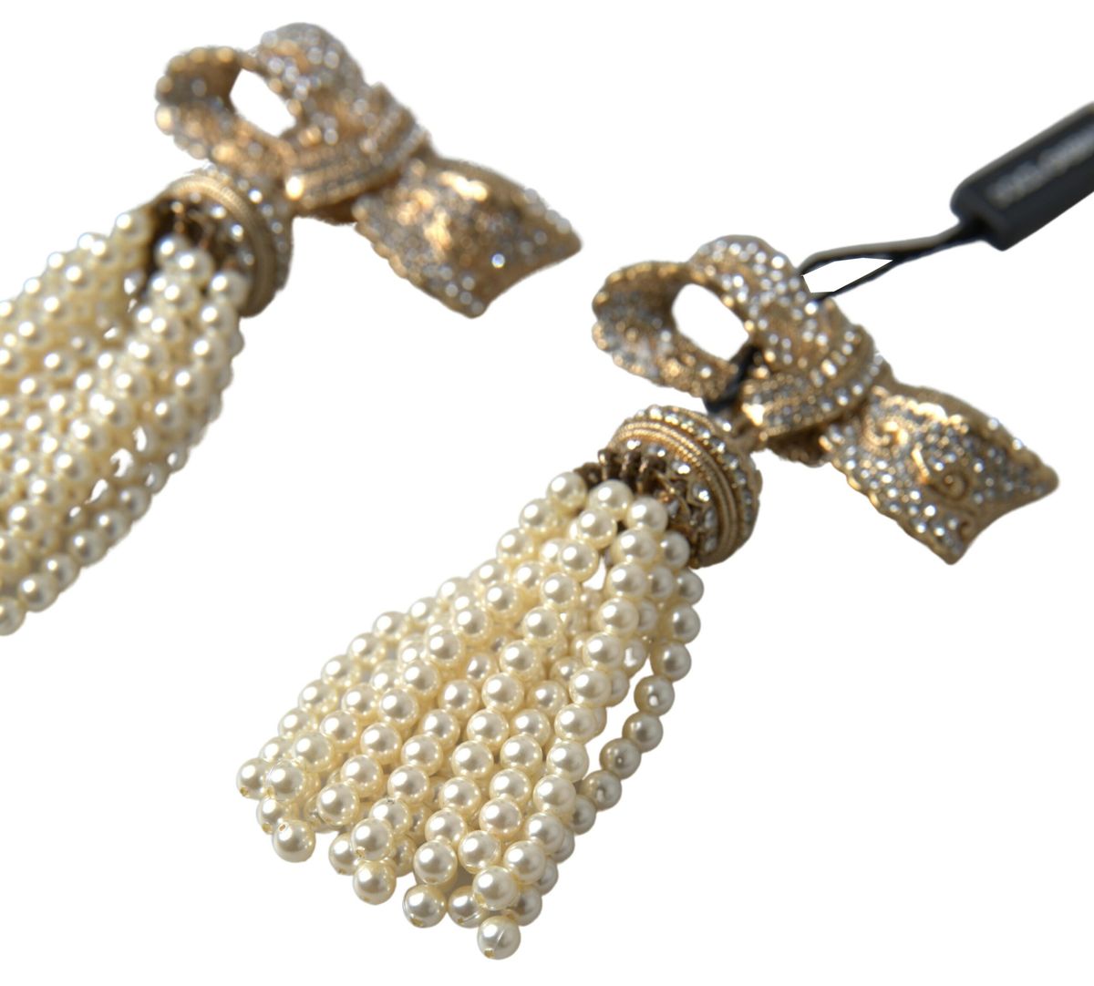Dolce & Gabbana Elegant Bow Beaded Tassel Earrings