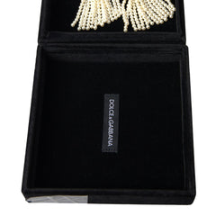 Dolce & Gabbana Elegant Bow Beaded Tassel Earrings