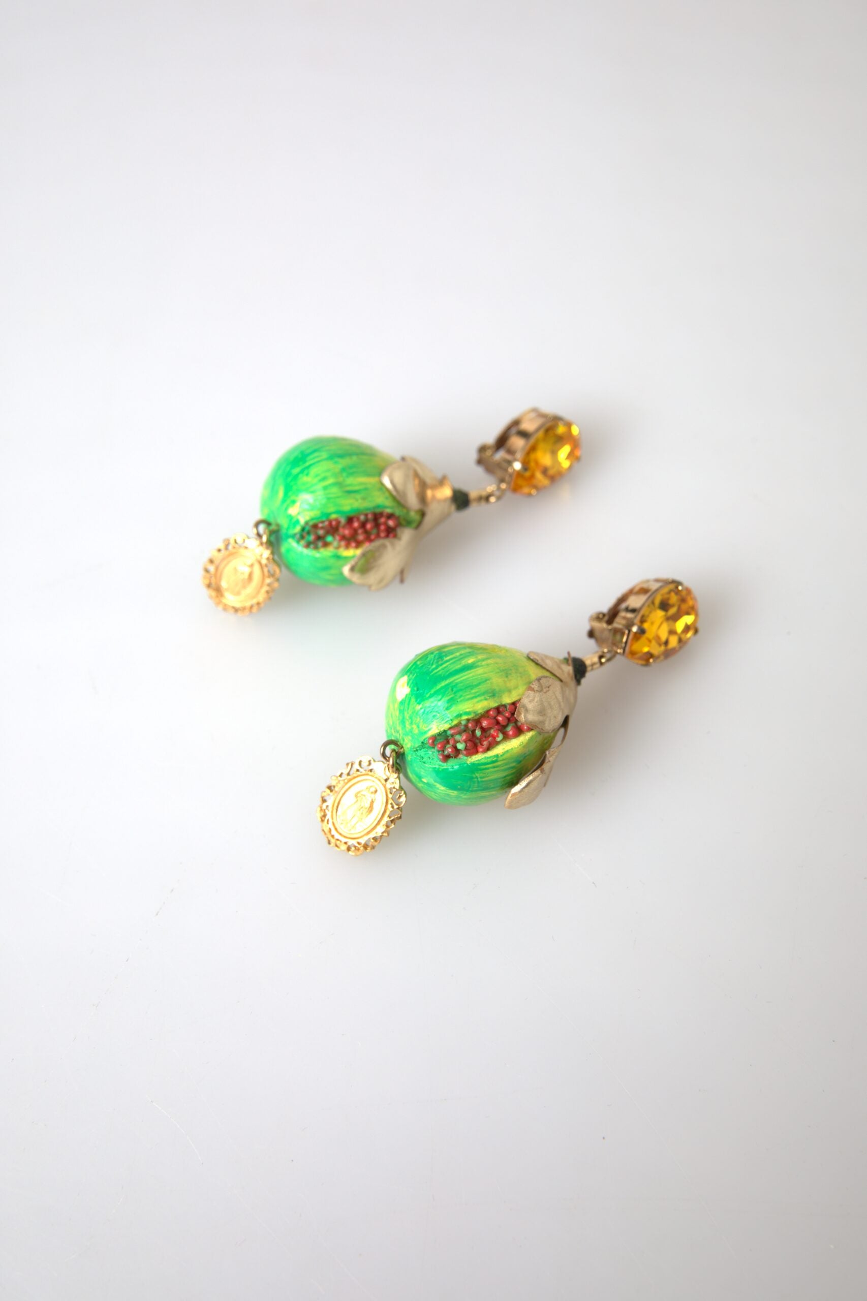 Dolce & Gabbana Green Fig Crystal Dangle Earrings