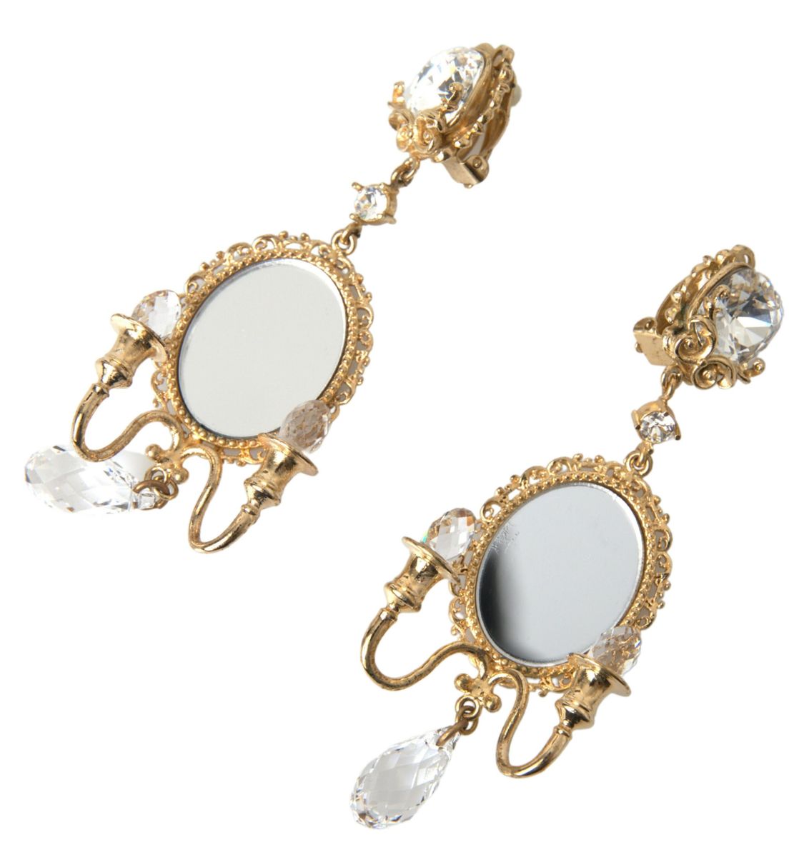 Dolce & Gabbana Gold Plated Mirror Chandelier Earrings