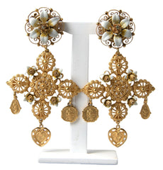 Dolce & Gabbana Elegant Gold Tone Madonna Floral Earrings