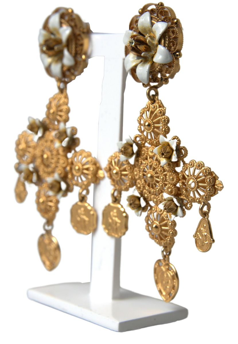 Dolce & Gabbana Elegant Gold Tone Madonna Floral Earrings