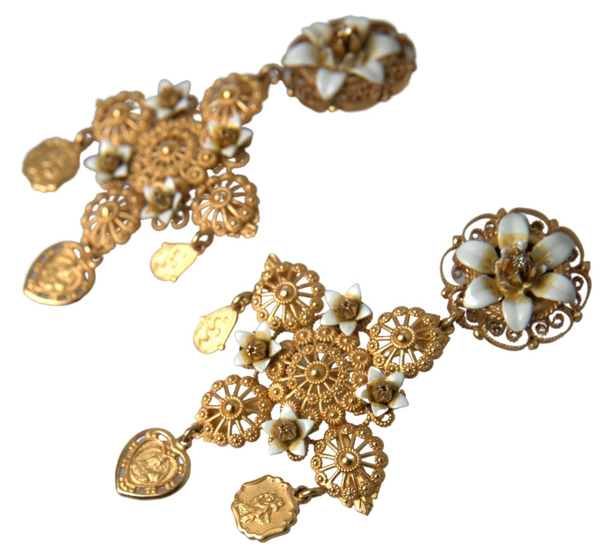 Dolce & Gabbana Elegant Gold Tone Madonna Floral Earrings