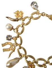 Dolce & Gabbana Elegant Gold Charm Bracelet with Crystals