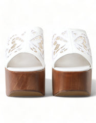 Dolce & Gabbana Chic White Leather Wedge Sandals