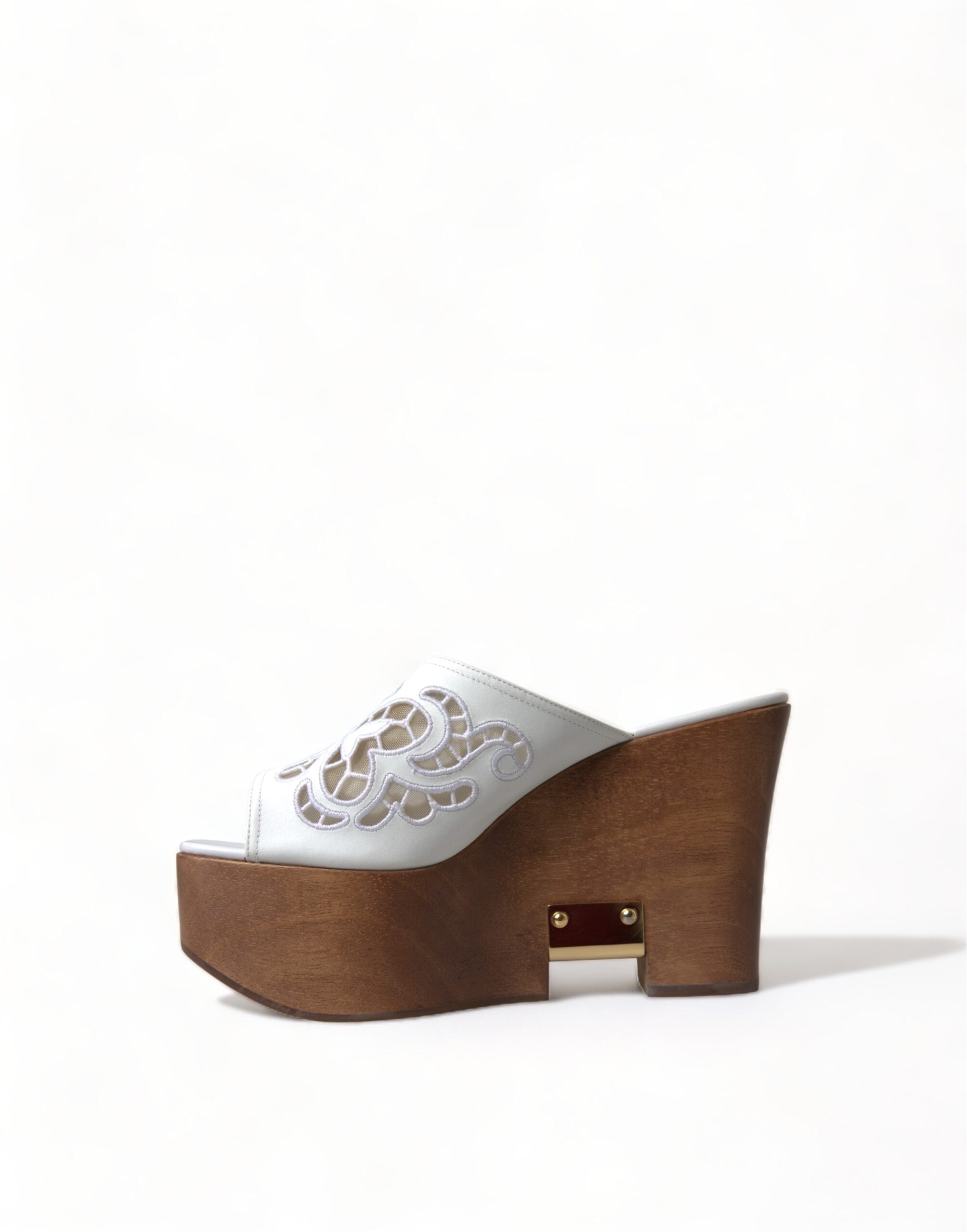 Dolce & Gabbana Chic White Leather Wedge Sandals